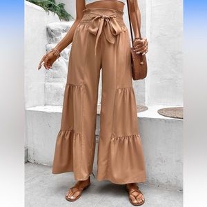 Sason-Wide leg Tiered Pants with Attached Belt-Sz Med.
